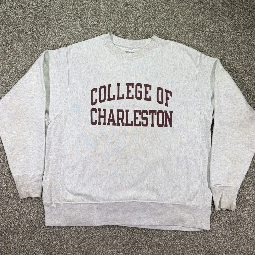 Vintage Champion Reverse Weave College Of Charleston Size Large Distressed 90s